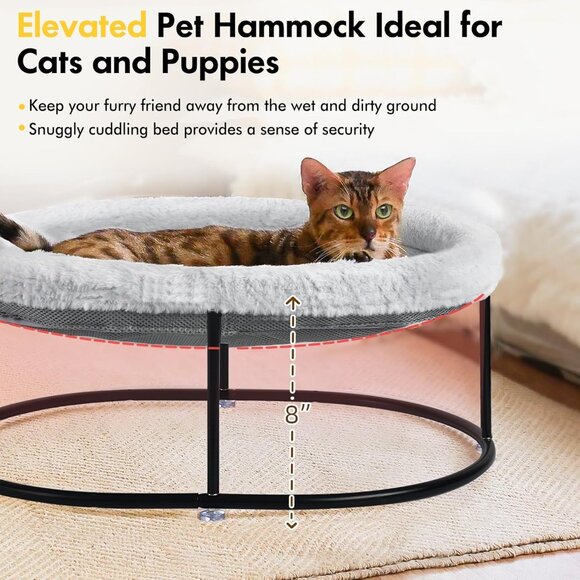 New Elevated Fluffy Cuddle Bed with Detachable Pad for Cats & Small Dogs, Grey - Picture 8 of 9